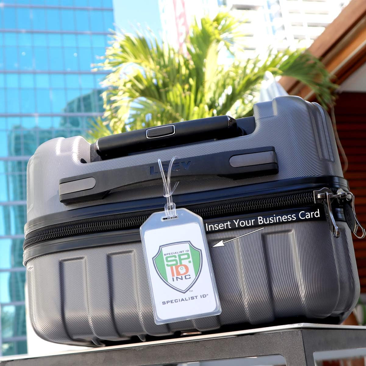 5 Pack - Premium Rigid Airline Luggage Tag Holders with 6" Worm Loops - Heavy Duty Hard Plastic -Suitcase ID Tag Identifiers with Business Card Insert Window by  (Translucent/Clear)