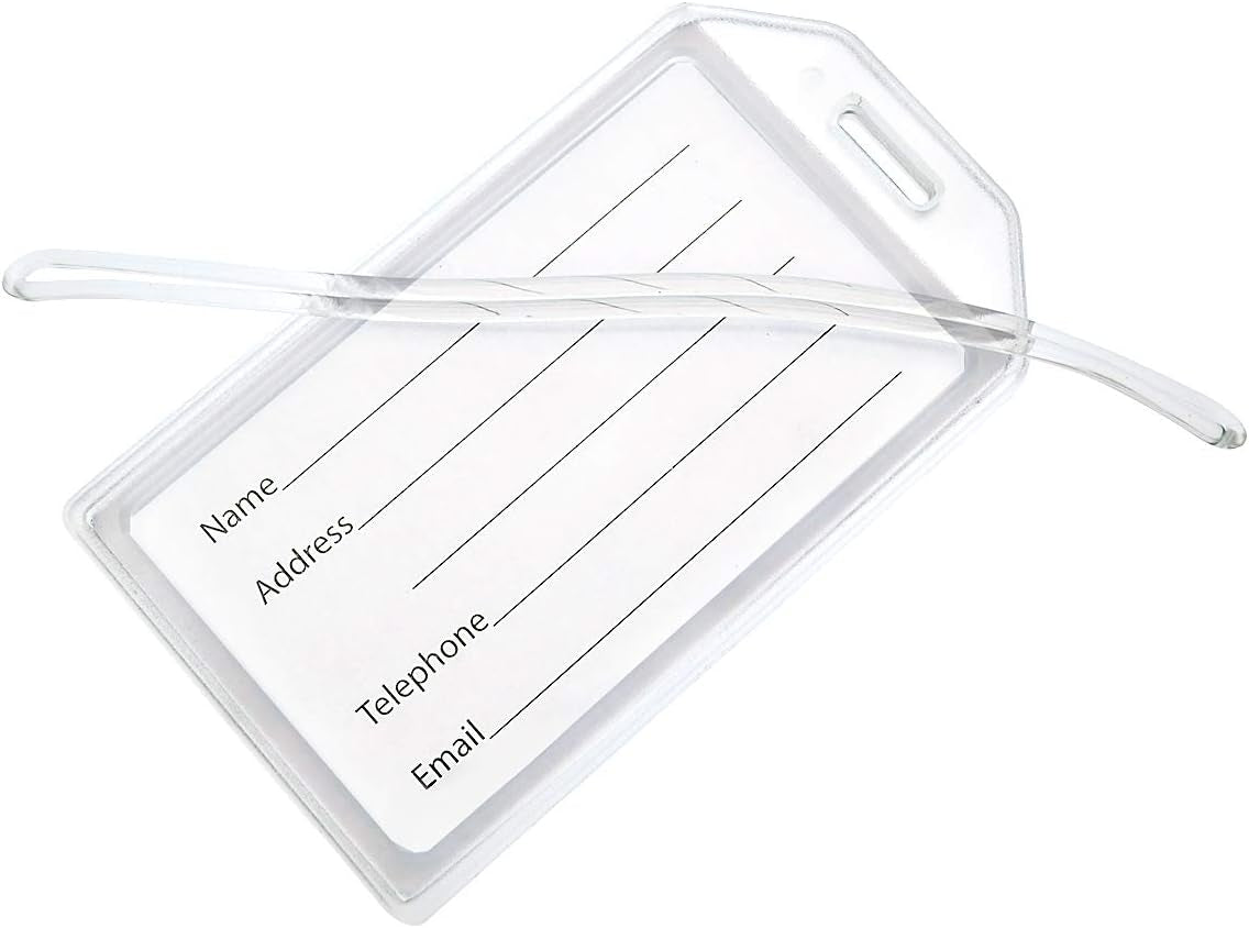 5 Pack - Premium Rigid Airline Luggage Tag Holders with 6" Worm Loops - Heavy Duty Hard Plastic -Suitcase ID Tag Identifiers with Business Card Insert Window by  (Translucent/Clear)