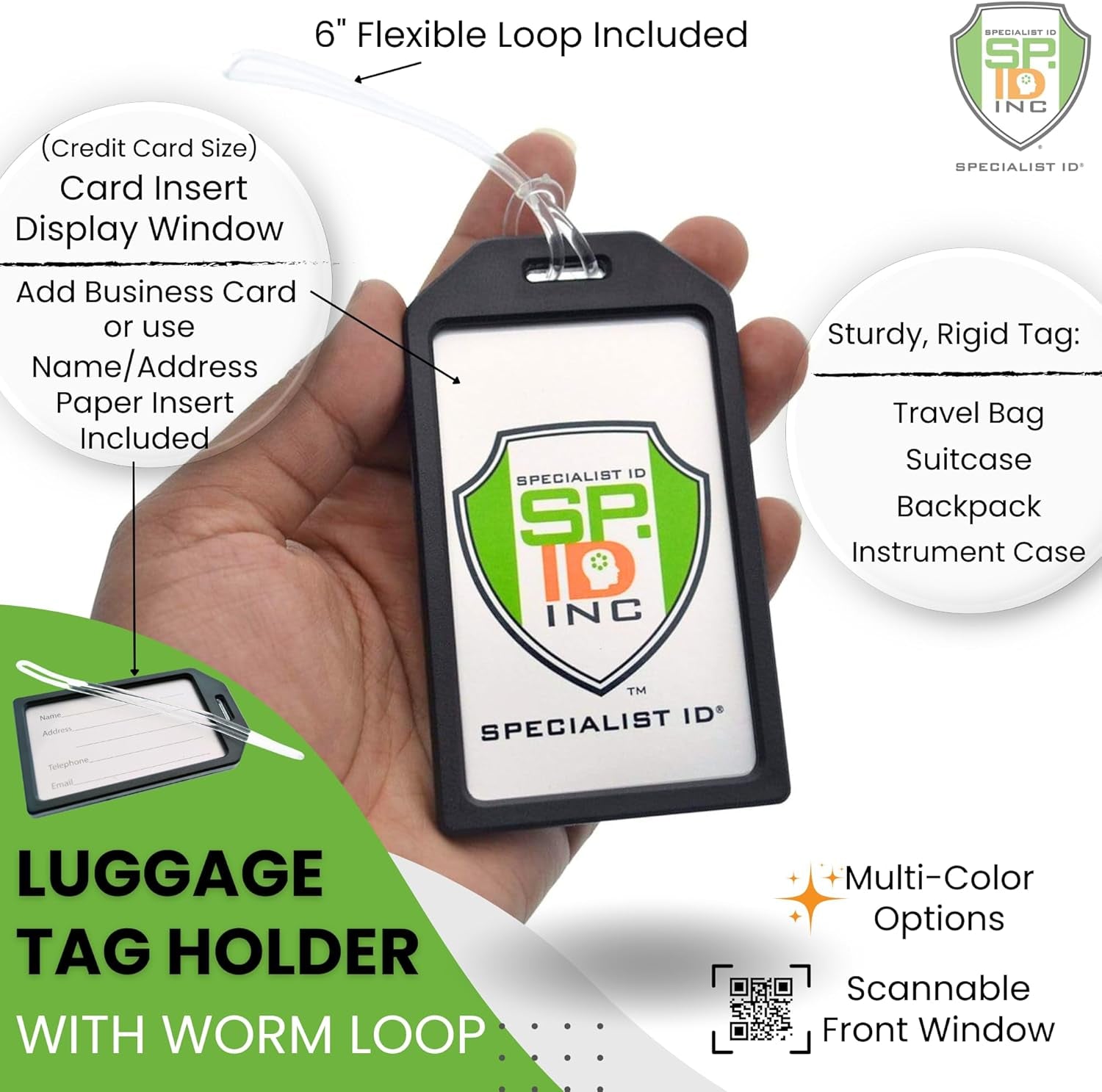5 Pack - Premium Rigid Airline Luggage Tag Holders with 6" Worm Loops - Heavy Duty Hard Plastic -Suitcase ID Tag Identifiers with Business Card Insert Window by  (Translucent/Clear)